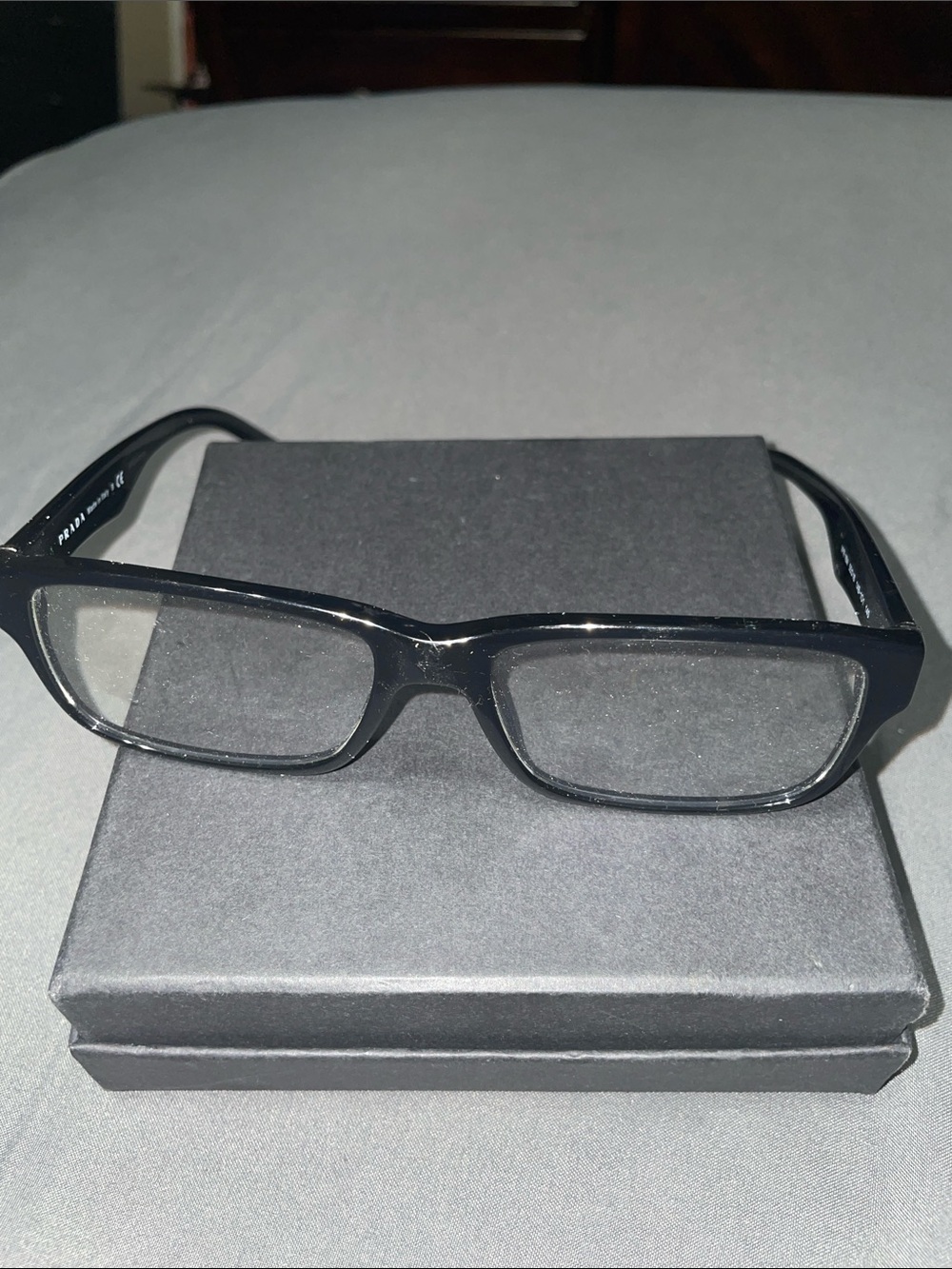 Prada Black Rectangular Men’s Glasses - Glossy Black Frame